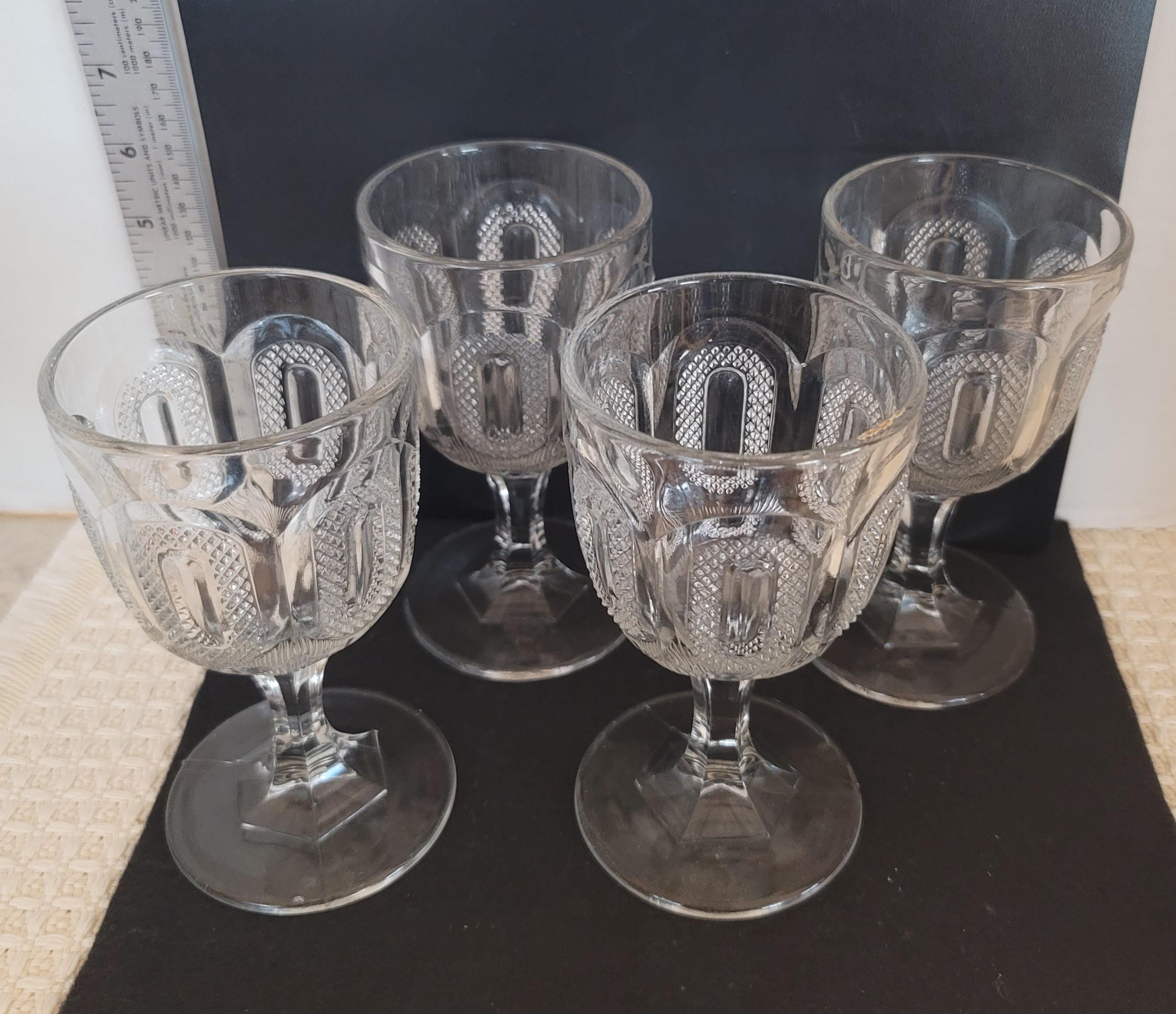 Set of 4 EAPG Flint Buckle Pattern Glass Goblets
