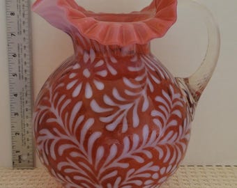 Vintage Fenton/L. G. Wright Cranberry &quot;Daisy & Fern&quot; Pitcher