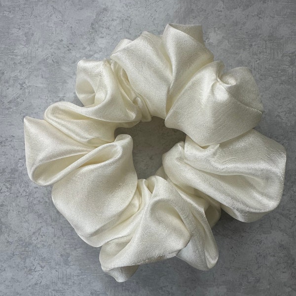 Pure Silk Jumbo Scrunchie  - Ivory Large Scrunchie - Silk Hair Tie - Eco Silk Scrunchies-Repurposed PALE Ivory - Silk Gift for Her - Bridal
