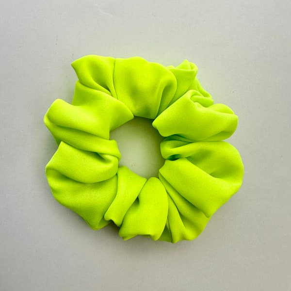 Retro 80s Scrunchie | Neon Highlighter Green | Recycled Fabric Scrunchie | Neon Ponytail Holder | Eco Hair Tie Gift for Her | Retro Scrunchy