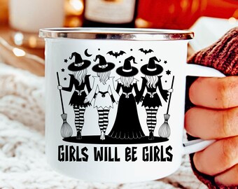 Witchy Halloween Enamel Mug, Spooky Girl Gang Gift