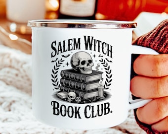 Salem Witch Book Club Enamel Mug, Gothic Spooky Gift