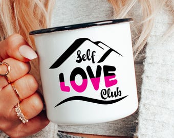 Self Love Club Enamel Mug – Motivational Coffee Cup, Boho Gift