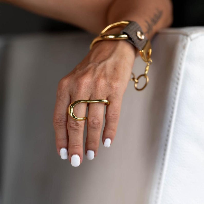 Funky Two Finger Ring in Gold or Silver, Irregular Sterling Silver ...