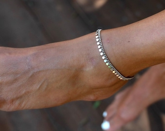 Bracelet de cheville élégant orné de breloques, plaqué argent 999 antique