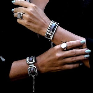 Strong metal and soft leather cuff bracelets, unique bracelets in unode50 style