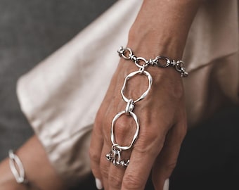 harnais de main en chaîne d'acier inoxydable fait main (bracelet-bague)