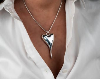 Elegant long heart pendant necklace, Statement choker with Puffed heart for minimal or layered look, Unique gift