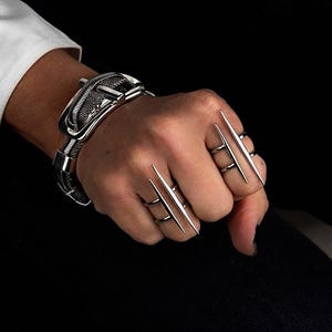 Stainless steel double bar ring, irregular funky bars accent ring
