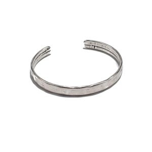 Minimal style silver metal bangle/cuff silver-plated hammered ideal for stacking or intertwining with other bracelets