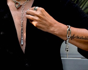 ensemble collier et bracelet à maillons argentés