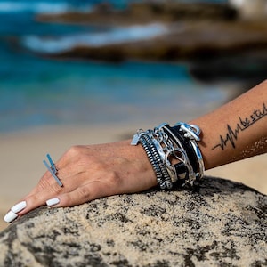 Edgy bracelet set, wrap leather and metal bracelets for every day rock style look, unisex cuffs