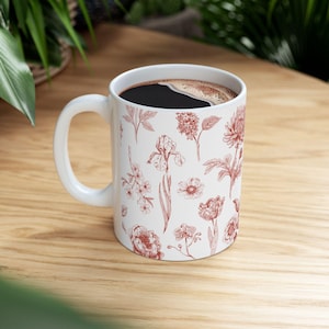 Floral Ceramic Mug | Vintage Flower Mug | Tea Coffee Cup | Gift for Her | Kitchen Decor | Mother&#39;s Day | Chinoiserie Mug