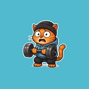 Funny Cat Workout Kiss-Cut Stickers, Gym Decor, Cute Cat Lover Gifts, Laptop Stickers, Fitness Enthusiast Accessories, Tumbler Stickers