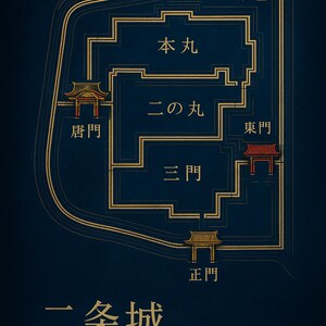 Plan du Château de Nijo – Affiche Murale élégante d’architecture japonaise、京都日本