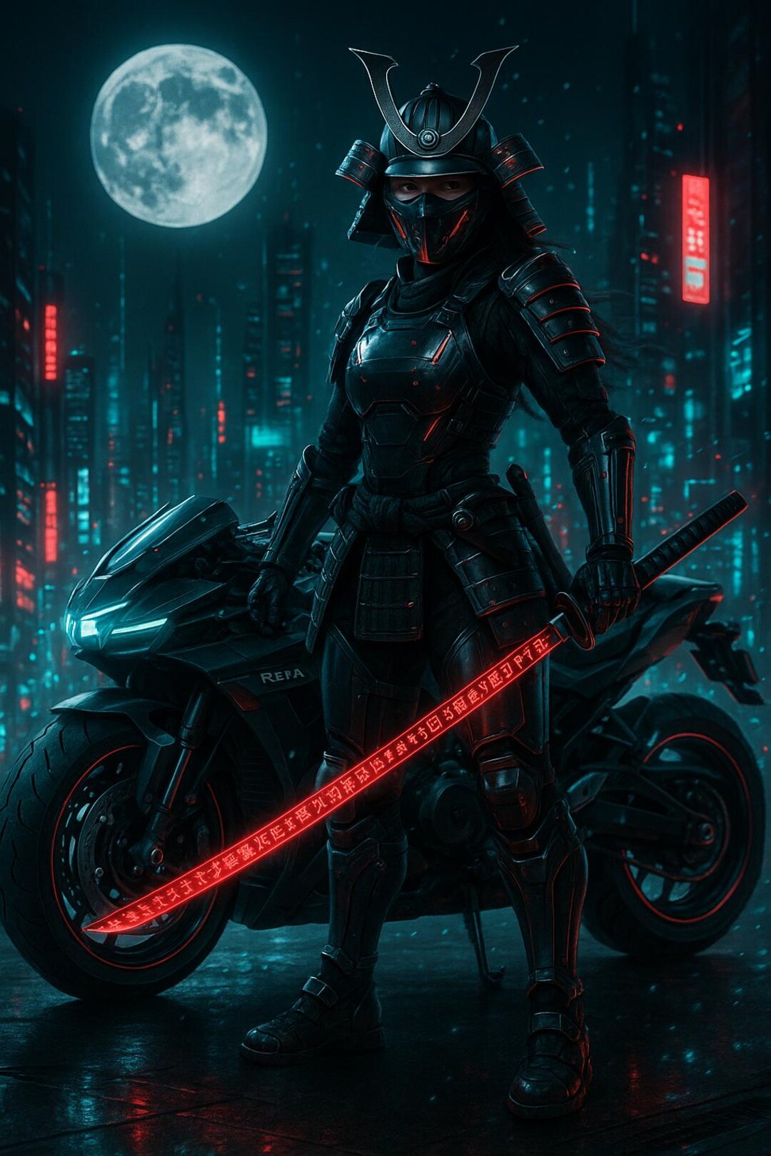 Futuristic Samurai Warrior Cyberpunk Art – 4 Poster Set | Samuraï ...
