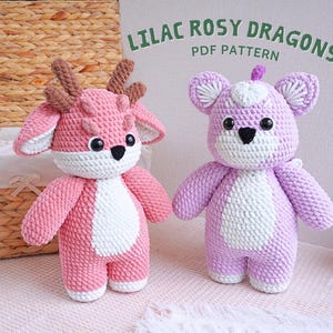 Lilac Rosy Dragon Crochet Pattern, Amigurumi Crochet Pattern, Adorable Dragon Crochet Pattern, PDF Crochet Pattern