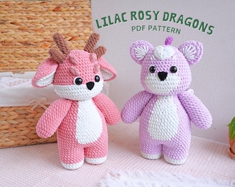 Lilac Rosy Dragon Crochet Pattern, Amigurumi Crochet Pattern, Adorable Dragon Crochet Pattern, PDF Crochet Pattern