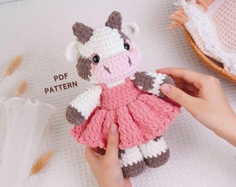 Milchkuh Häkelanleitung, Kuh Amigurumi Anleitung, Bauernhof Tier Häkelanleitung, Kuscheltier häkeln, Handgefertigtes Plüsch Design, PDF Anleitung