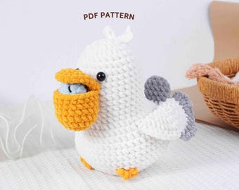 Pelican Crochet Pattern, Amigurumi Crochet Pattern, Amigurumi Pelican Plushie Pattern, Digital Toy Tutorial, Animal Crochet Tutorial