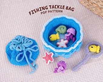 Padrão de crochê para bolsa de pesca, Padrão de crochê para bolsa de pesca, Tutorial de crochê para bolsa de pesca, Tutorial de pelúcia faça você mesmo, Padrão de crochê em PDF