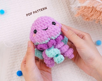 Qualle Häkelanleitung, Qualle Amigurumi Anleitung, Ozean Tier häkeln, Handgemachte Meereskreatur Plüsch, Ocean Plush Design, PDF Pattern