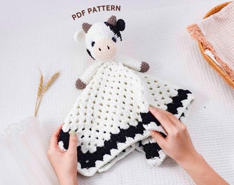 Patrón de ganchillo para manta de vaca lechera, patrón de amigurumi, patrón de manta para dormir de bebé, tutorial de peluche hecho a mano, tutorial de ganchillo en PDF.