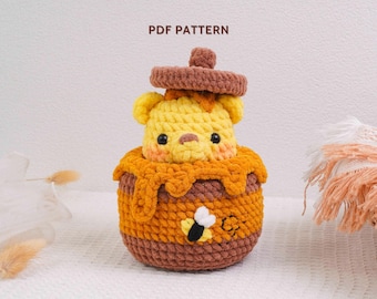 Bär im Honigglas Häkelmuster, Waldtier Amigurumi Muster, Honigtopf Tier häkeln, süßes Plüsch Bär Design, digitales PDF Muster