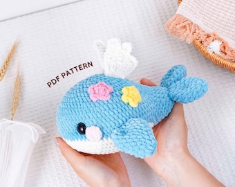 Padrão de crochê de baleia azul, padrão de crochê amigurumi, padrão de amigurumi de animal marinho, tutorial em PDF de brinquedo de pelúcia de criatura marinha