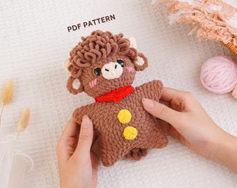 Padrão de crochê para vaca Highland bebê em formato de estrela, padrão de amigurumi de vaca, vaca de pelúcia em formato de estrela, crochê de animais bebês, padrão de pelúcia de vaca, padrão digital em PDF