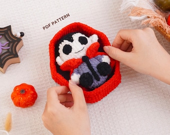 Padrão de crochê de vampiro em caixão, crochê de vampiro para o Halloween, padrão de amigurumi de vampiro, decoração de Halloween em crochê, padrão digital em PDF