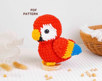 Papagei Häkelmuster, Papagei Amigurumi Muster, Vogel Häkelmuster, Bauernhof Tiere häkeln, Handgemachtes Plüschtier Design, Digitales PDF Muster