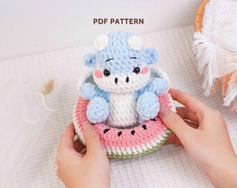 Padrão de Crochê para Dinossauro Boia de Melancia, Padrão de Crochê Amigurumi, Dinossauro de Pelúcia DIY, Padrão de Crochê de Animal Fantástico, Tutorial em PDF