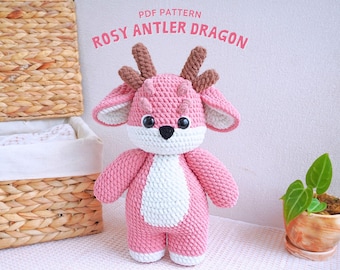 Rosy Antler  Dragon Crochet Pattern, Amigurumi Crochet Pattern, Adorable Dragon Crochet Pattern, PDF Crochet Pattern