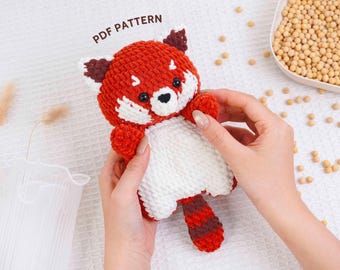 Roter Panda Bohne Häkelanleitung, Amigurumi Häkelanleitung, Amigurumi Roter Panda Plushie Anleitung, Digital Spielzeug Tutorial,Tier Häkelanleitung