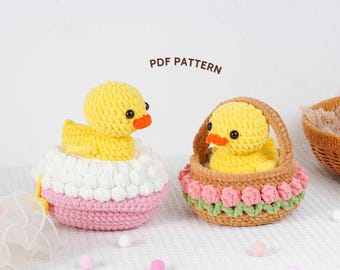 Combo 2in1 Ente Häkelanleitungen, Badeente Anleitung, Ente In einem Blumenkorb Anleitung, Amigurumi Ente DIY Anleitung, PDF Anleitung