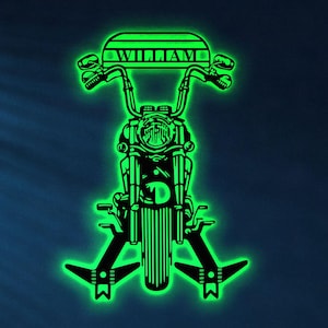 Custom Name Motorcycle Sign LED Light, Metal Motorbike Decor, Biker Name Wall Art for Garage, Bar, Workshop, Clubhouse, Gift for Him, Rider