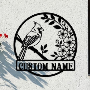 Custom Cardinal Bird Metal Sign, Personalized Name Garden Wall Art, Cardinal Garden Outdoor Yard Garden Patio Decor, Cardinal Lover Gift