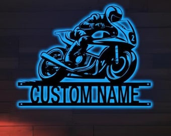 Insegna in metallo con luci a LED per moto da cross da corsa personalizzate, insegna sportiva, insegna per corse su pista sterrata, decorazione per sala giochi, regalo per amanti delle corse, regalo di Natale per motociclisti