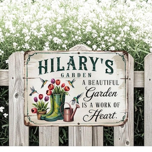Garden Sign with Name, Vintage Garden Metal Sign, Personalized Metal Garden Sign, Custom Name Flower Plaque, Gardener Gift, Garden Decor
