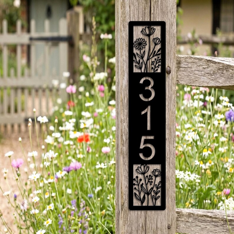 Modern Vertical Metal House Number Sign, Custom Address Plaque, Outdoor ...