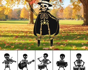 Skeleton Halloween Yard Stake, Skeleton Band Yard Stakes, Outdoor Yard Decor, Spooky Yard Display, Halloween Garden Signs, Music Lover Gift