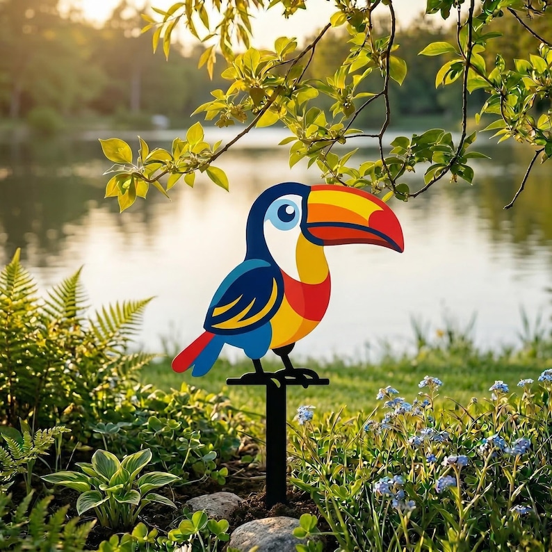 Colorful Toucan Metal Garden Stake, Tropical Bird Yard Art, Exotic ...