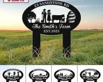 Personalized Metal Farm Sign with Stake, Farmhouse Sign, Address Ranch Sign, Large Barn Sign, Farmhouse Decor, Farmer Gift, Farm Gate Sign