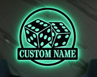Custom Dice Metal Sign LED Light, Casino Dice Wall Sign, Casino Decor, Game Room Man Cave Wall Art, Bar Sign, Las Vegas Sign, Gift for Him