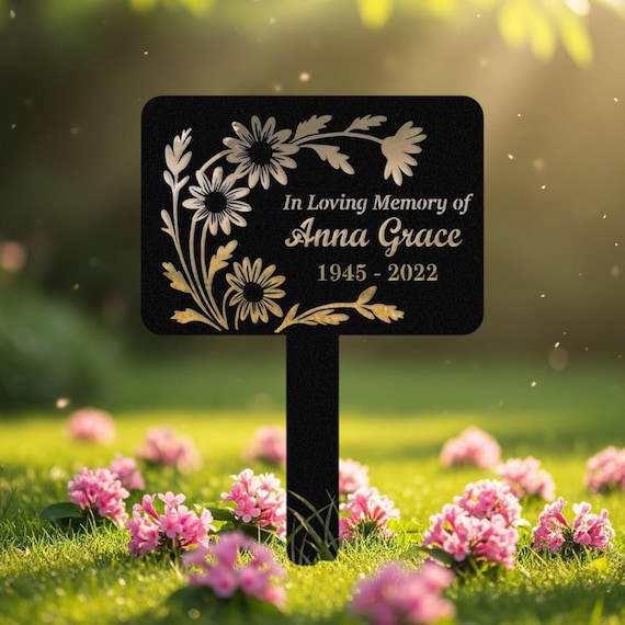 Custom Memorial Yard Stake, Metal Grave Marker, In Loving Memory Sign, Floral Memorial Garden Sign, Grace Memorial Sign, Metal Tribute Stake