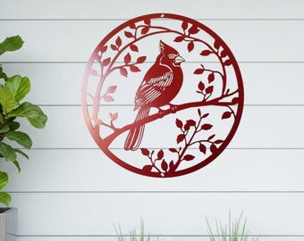 Cardinal Metal Wall Art, Custom Cardinal Sign, Red Bird Garden Decor, Metal Bird Wall Art, Nature Lover Gift, Backyard Decor, Cardinal Decor