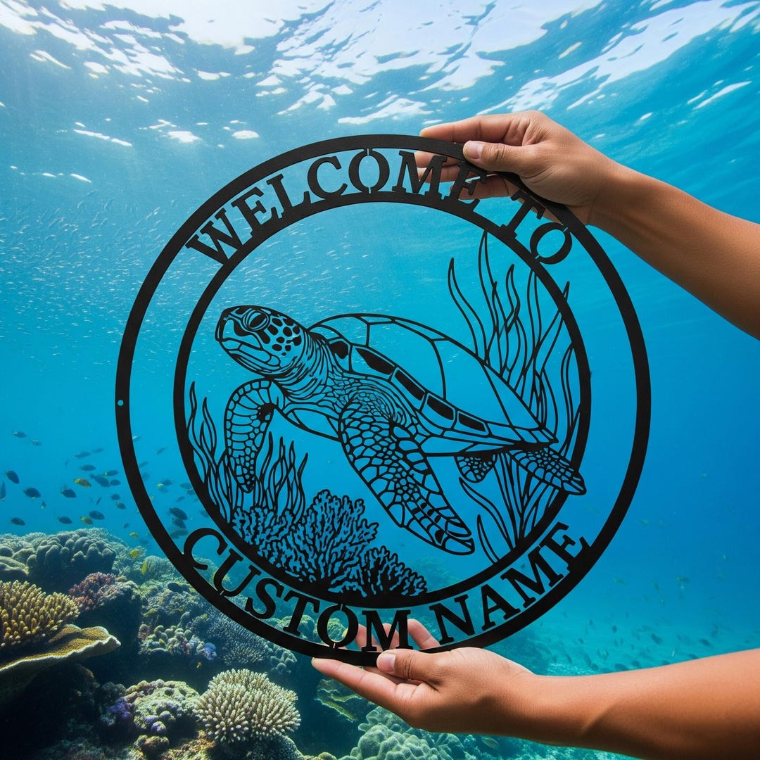 Ocean Turtle Metal Sign, Custom Sea Turtle Welcome Sign, Ocean Theme ...