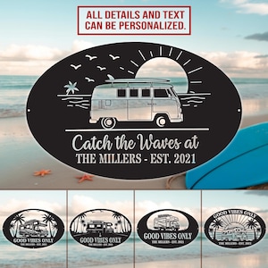 パーソナライズされた金属製キャンプ用サイン、RV屋外装飾、キャビンまたはレイクハウスギフト、キャンピングカー名プレート、キャンプ場ギフト、ファイヤーピット、レイクハウス装飾