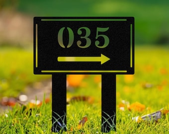 Custom Metal Address Sign, Lawn Address Stake with Arrow Direction, House Number Sign for Yard, Front Door Stake, Driveway Direction Sign